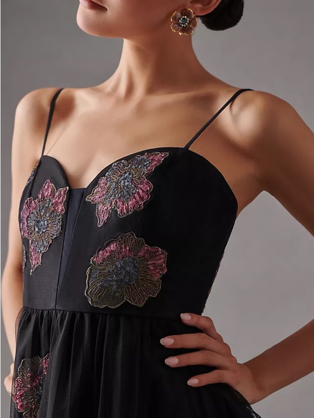 Anthropologie Geisha Designs Floral Tulle Corset Dress Gown Plus 1X - Picture 2 of 7